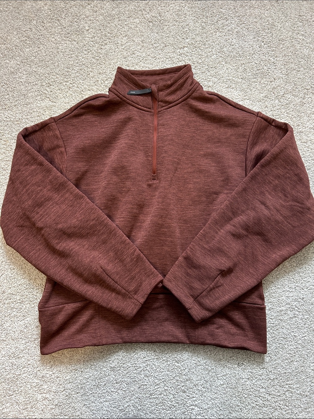 Athleta Mockneck Zip-Up Sweater in Heathered Brick Altitude Polartec SZ M EUC